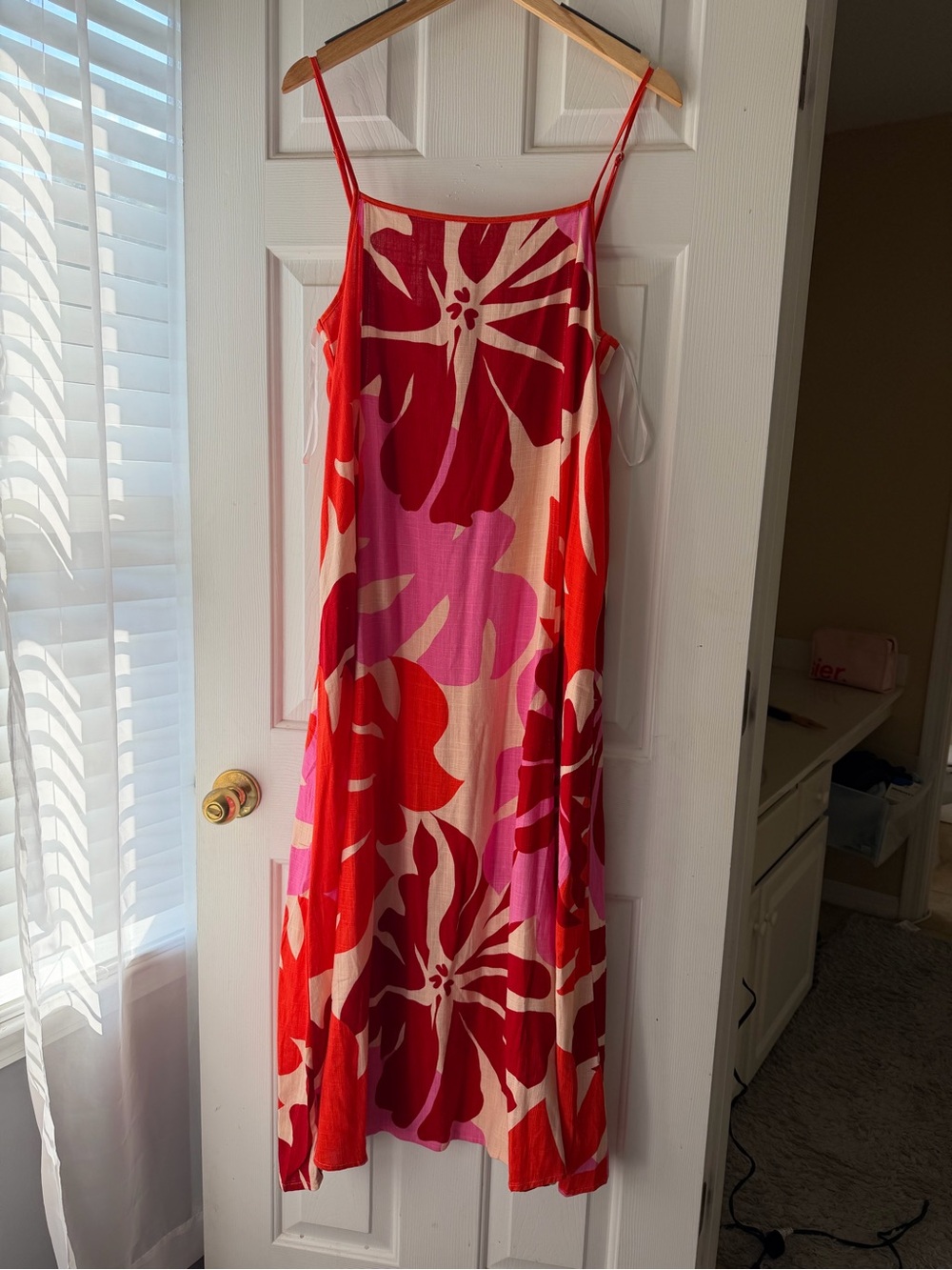 Red & Pink Floral Spaghetti-Strap Maxi Dress